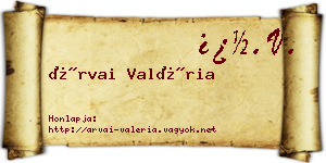 Árvai Valéria névjegykártya